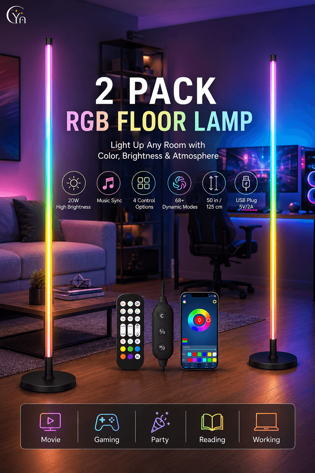 2 Pack RGB Floor Lamp