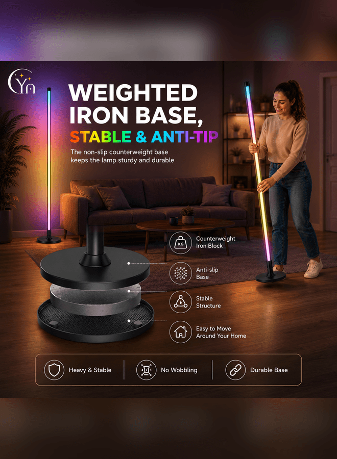 CYRAZ RGB floor lamp weighted iron base stable anti-tip